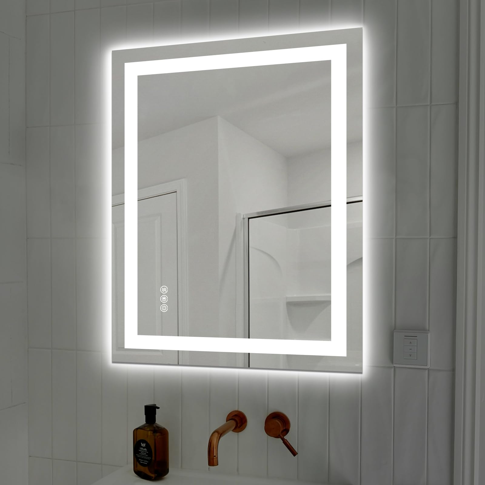 Hivone 36X28 LED Bathroom Mirror with Lights, Anti-Fog, Dimmable, Backlit + Front Lit, Smart Bathroom Vanity Mirror, Memory Function, Shatterproof, Tempered Glass (Horizontal/Vertical)