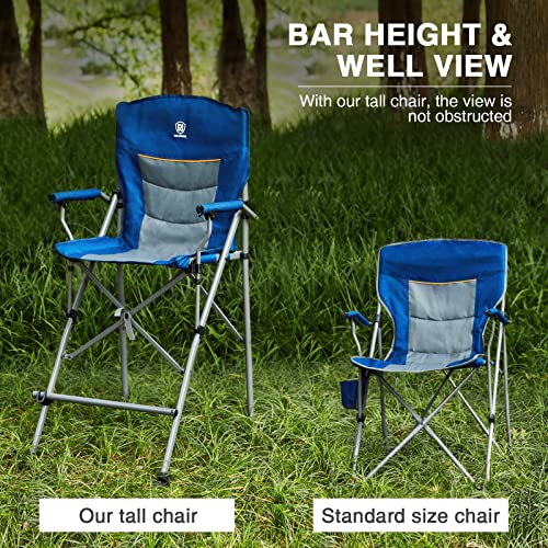 Ever Advanced Tall Folding Chair 31", Portable Directors Chair, Bar Height Camping Chair With Carry Bag And Footrest, Armrest, Heavy Duty Supports 300 Lbs, Blue #TOP2