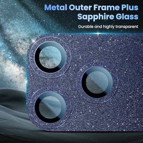 Image of Uyiton Compatible with iPhone 17 Pro Max Camera Lens Protector Bling - [Not Easy to Break][Strong Adsorption][Case-Friendly] Metal Tempered Glass Rear Camera Screen Cover - Glitter Blue