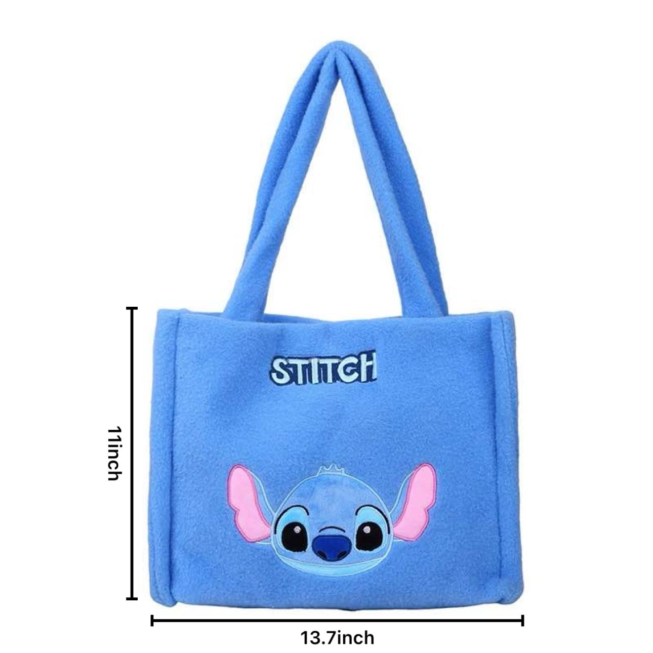 Stitch Plush Tote Bag, for Women Teens Cute Travel Accessories With Zipped Make Up Bag Cosmetics Storage Gifts for Her，Blue, With Shoulder Straps