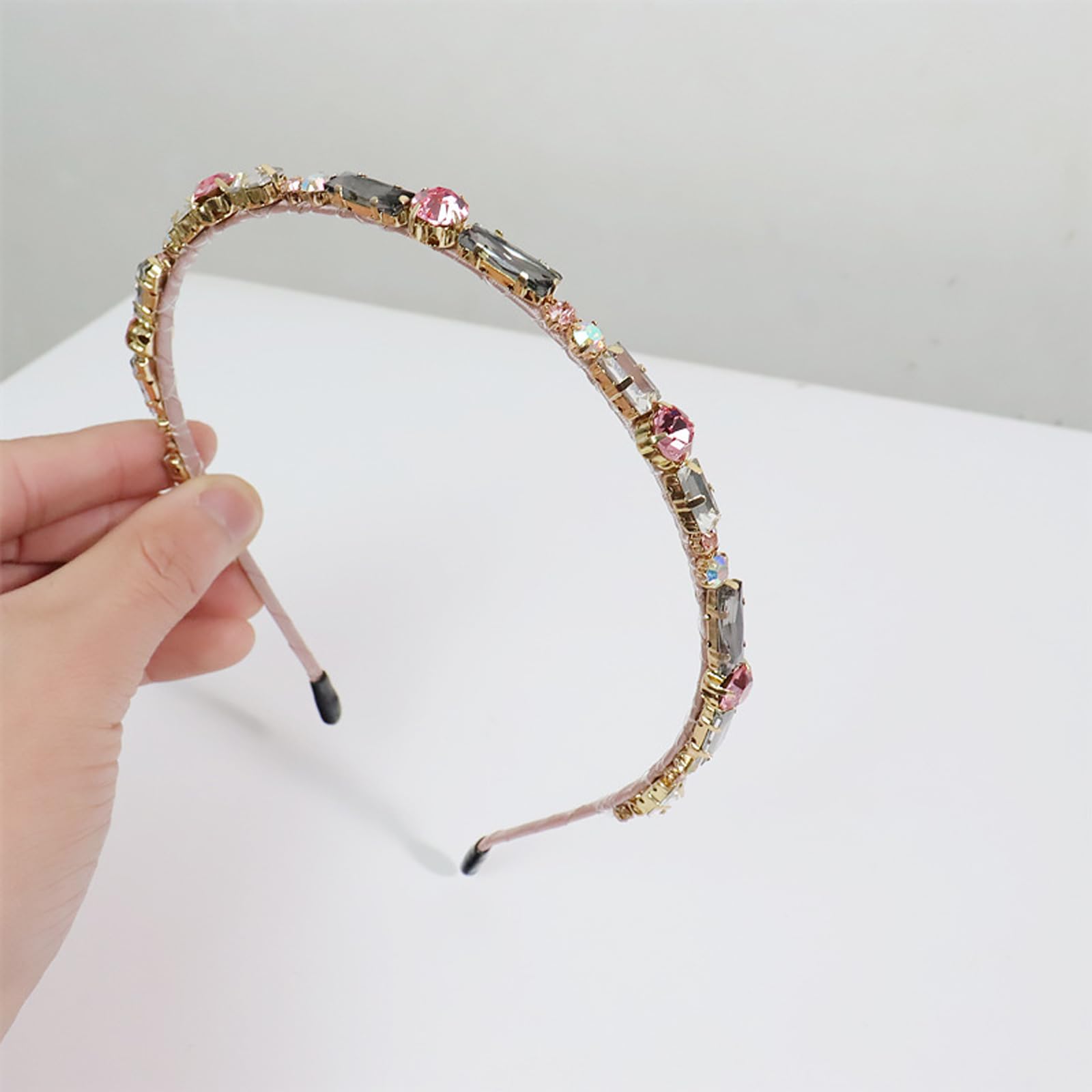 Qiwenr Crystal Headband, Crystal Side Headband, Pink Rhinestone Hair Bands, Great Headpiece for Prom Party - Image 4