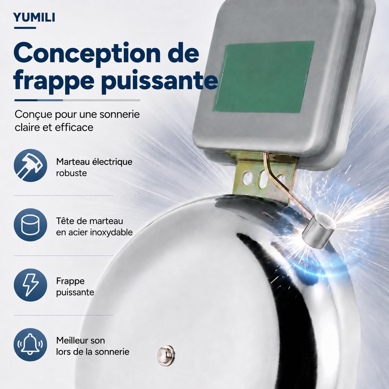 Cloche Électrique, 150mm AC 220V Cloche d'École en Acier Inoxydable Externe, Sans Étincelles Sonnette pour Fixation Murale pour Cloche Service pour les Hôtels, les Écoles, Usine