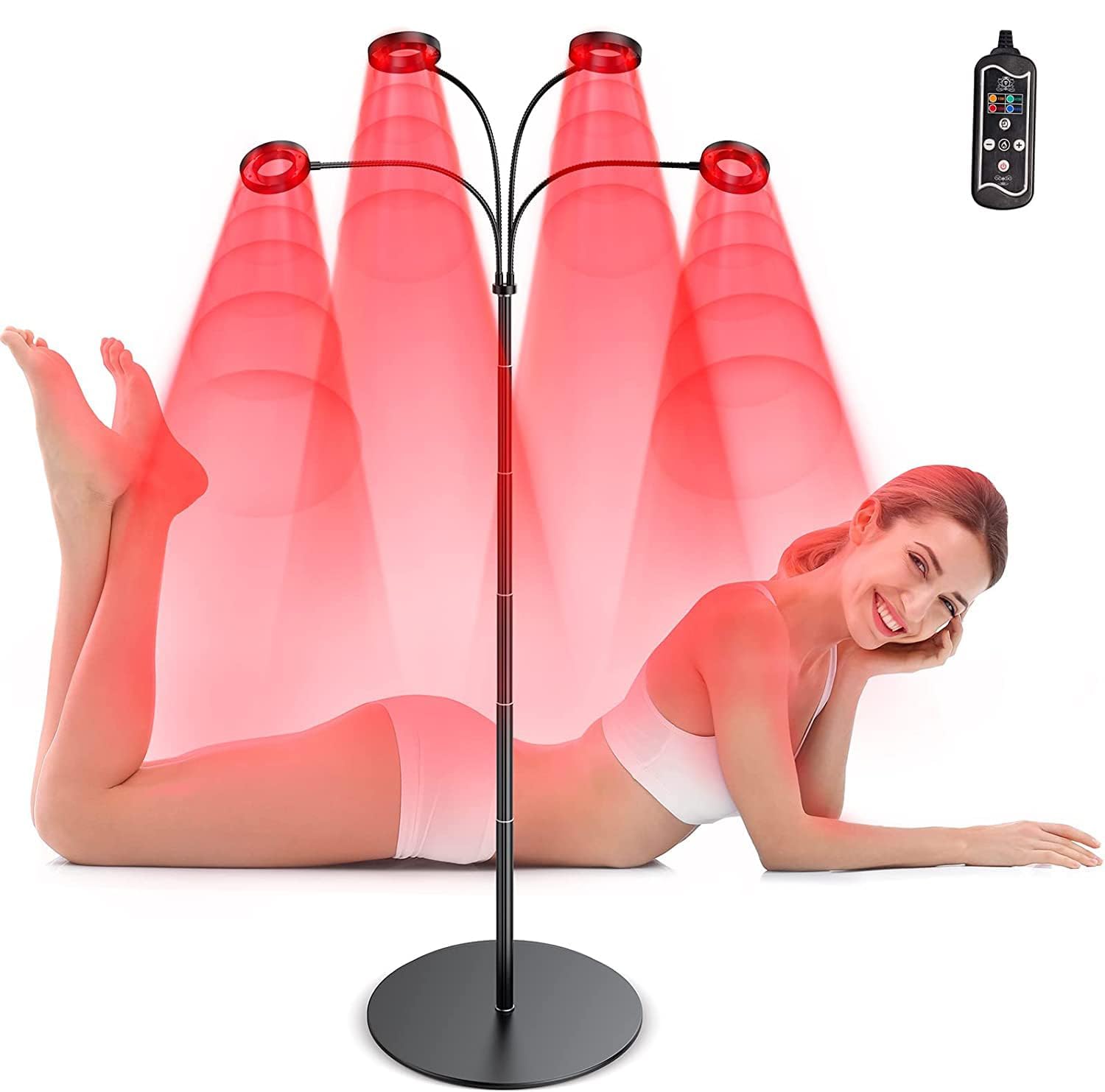 iTHERAU Red Light Therapy 4Pcs Lamps with Weighted Metal Stand, 660nm Red Light & 850nm Near Infrared Light Therapy Device with 5 Modes, Pulse and Timer for Body Pain Relief, Skin Care
