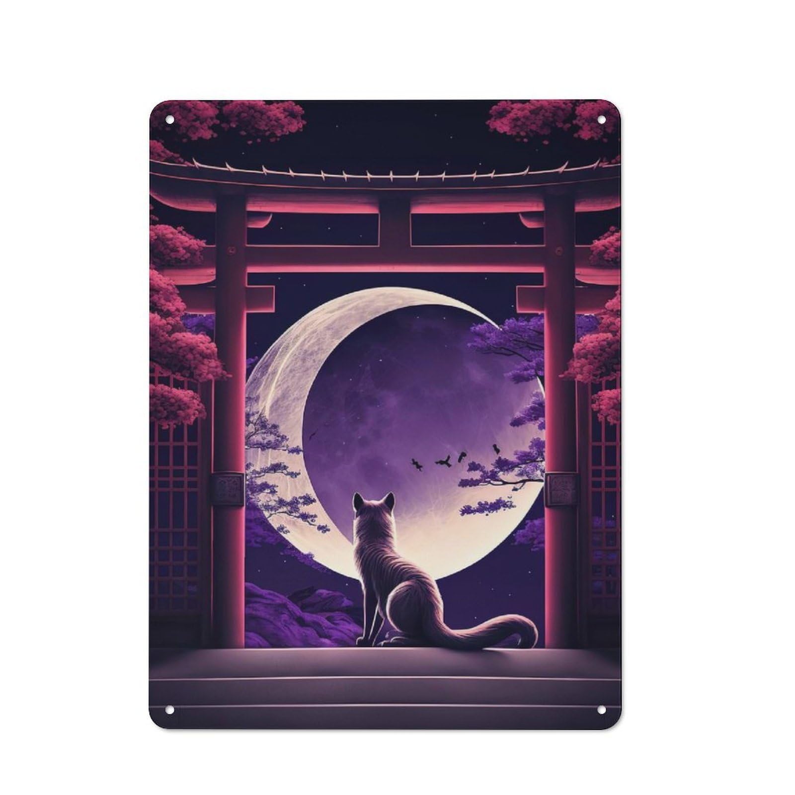 Junmoney Style-24 Cat Moon Night Japane Decorative Tin Plaque 40X30cm, Decorative Novelty Wall Art For Hallway, Home Bar, Garage Or Study