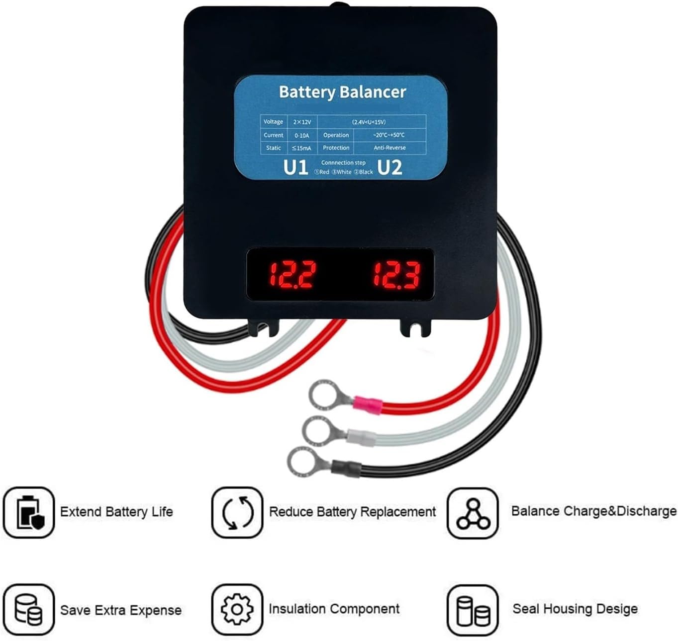 24V Battery Equalizer for Two Pieces 12V Gel Flood Lead Acid Batteries Voltage Balancer Lead Acid Battery Charger Regulator