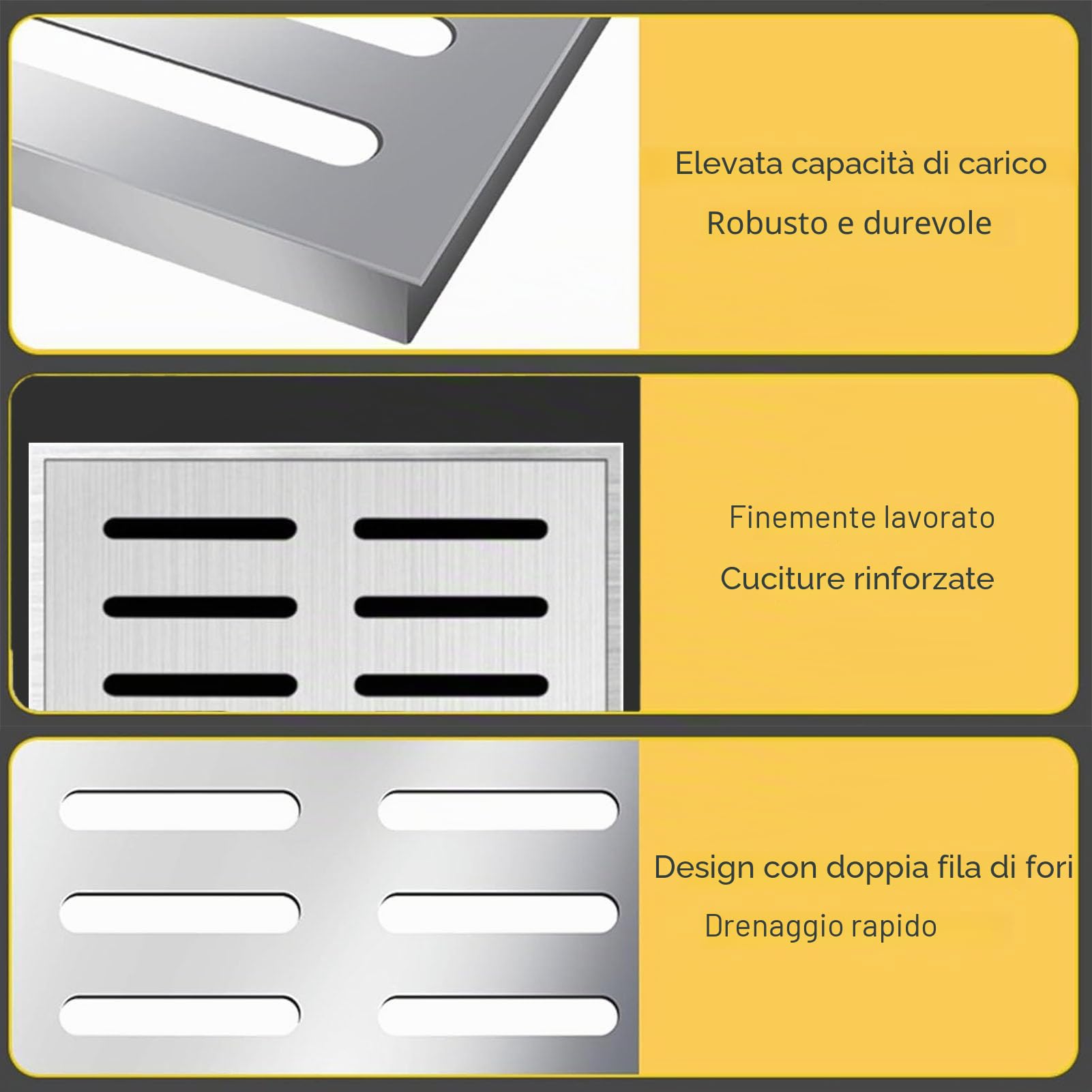 Griglia di Scarico con Telaio,Canaletta Scolo Acqua Piovana,Quadrato,in Acciaio Inox 304,per Scarico a Pavimento Spessore 2mm (argenteo,100x100x20mm)