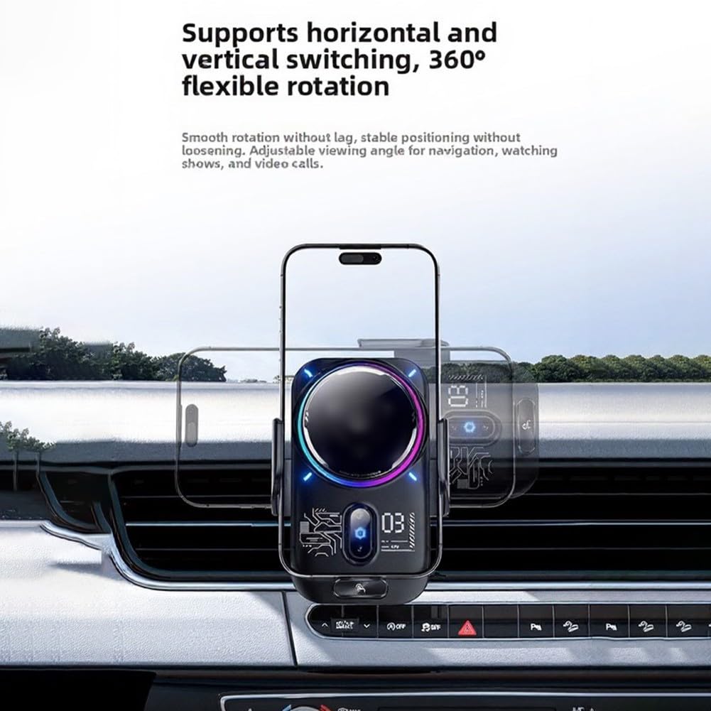 Supporto per telefono da auto, caricatore wireless da 25 W, supporto a semiconduttore attivo di raffreddamento sicuro per presa d'aria per telefono 12-15 S23 S24 Pixel e telefoni (nero 25 W)