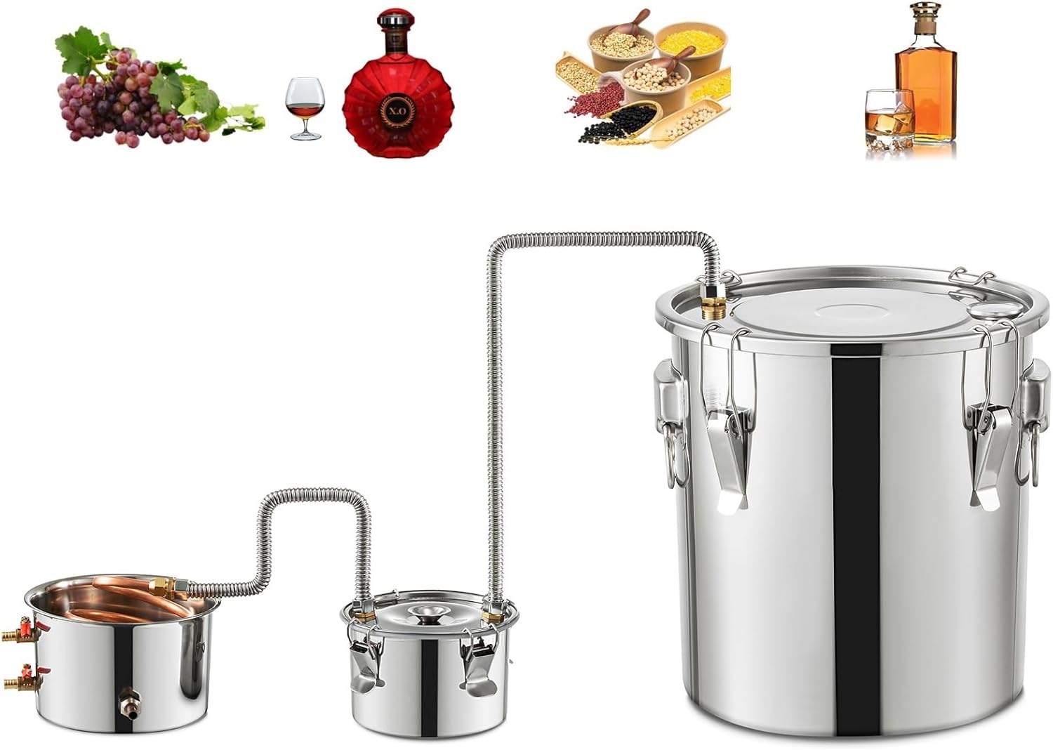 Distilling Kit Shine Still Home Brewing Distillery Kit 8 Gallon with Stainless Pot and Thumper Water Pump Copper Coil for Wine Making DIY Whisky Brandy Vodka