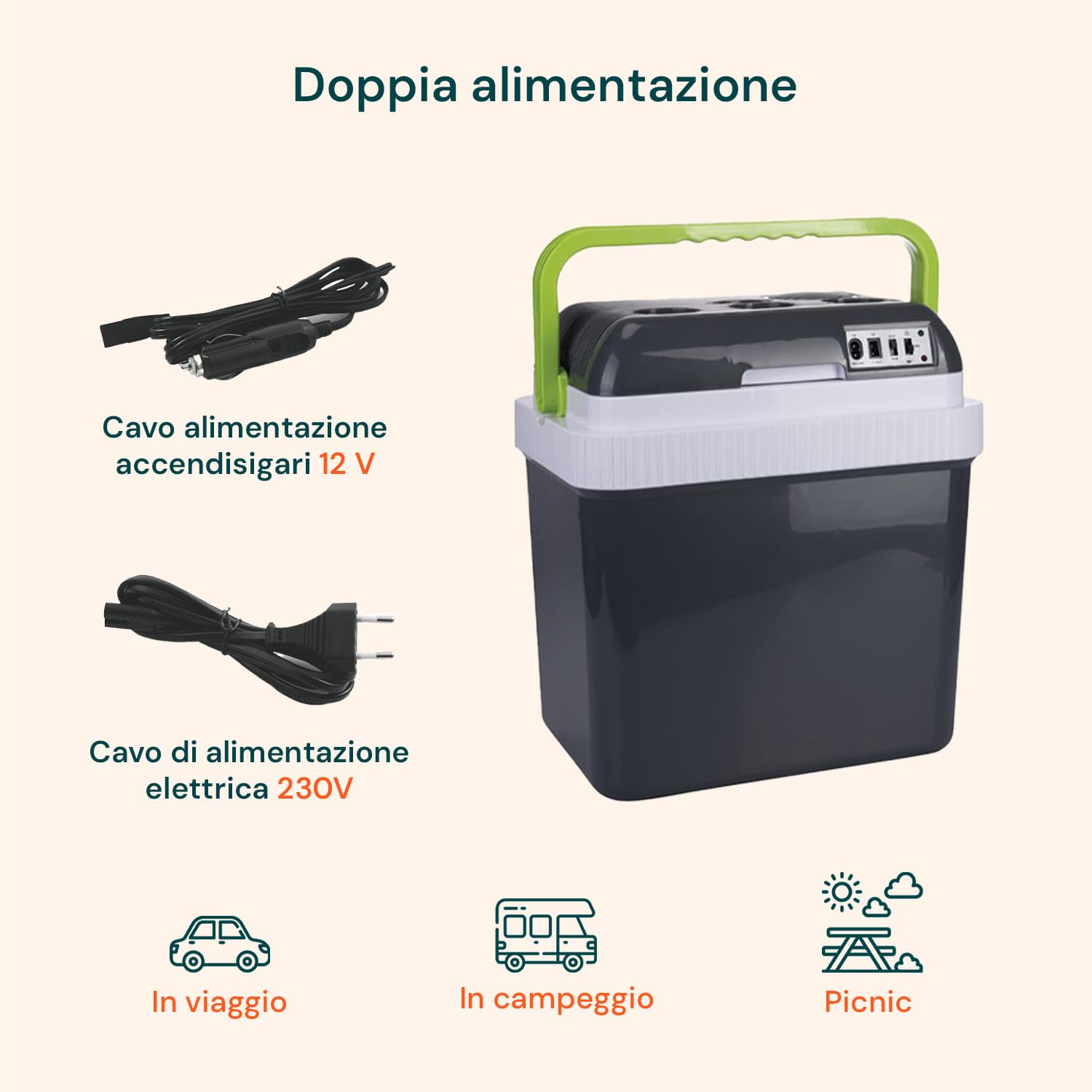 Frigo Portatile 24L Caldo/Freddo – Frigo da Campeggio Elettrico per Auto e Casa con ECO System, Doppia Alimentazione 12V/230V