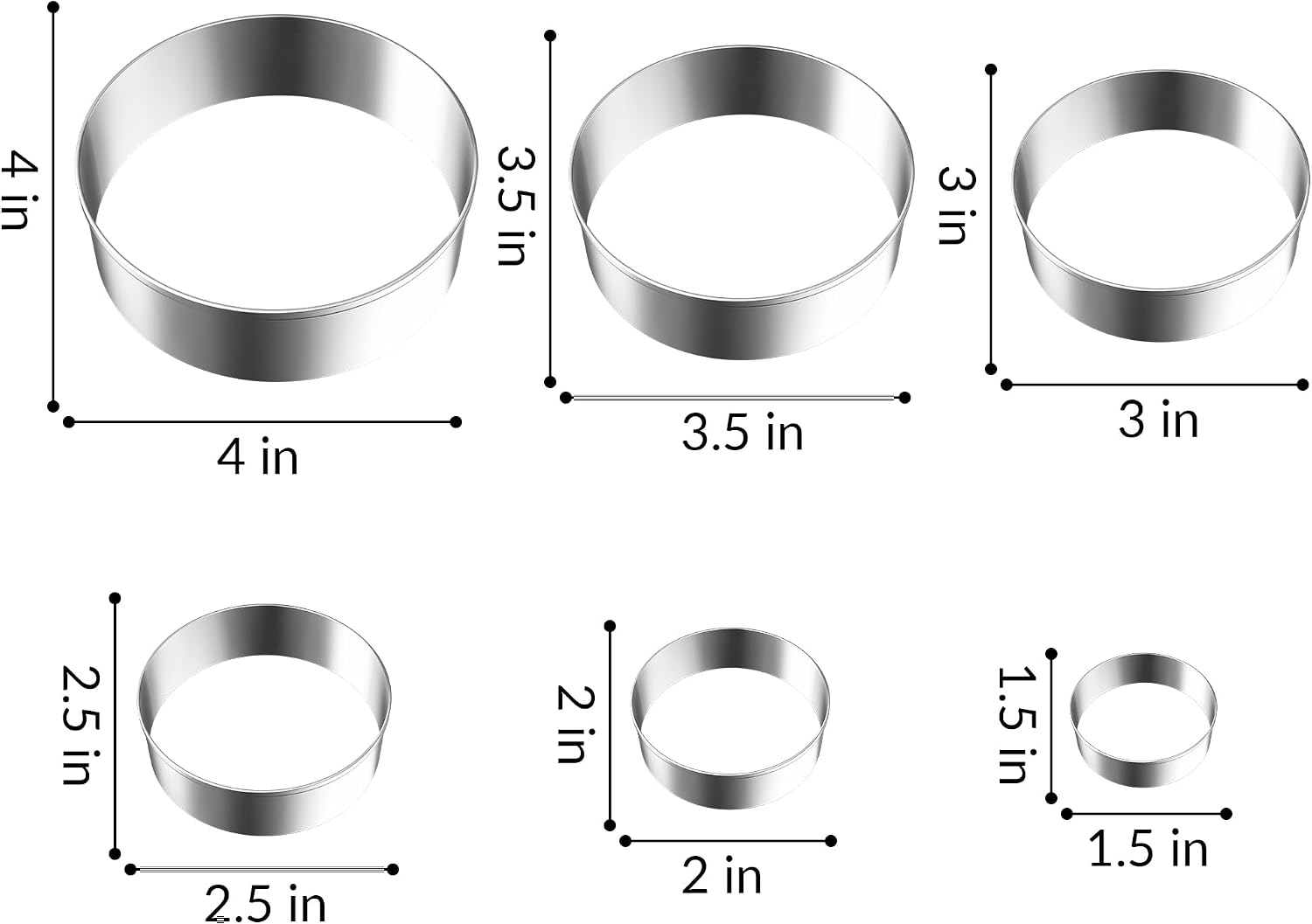 FUSOTO 6PCS Round Cookie Cutter Set - Circle Shaped, 1.5-4 Inch image 3
