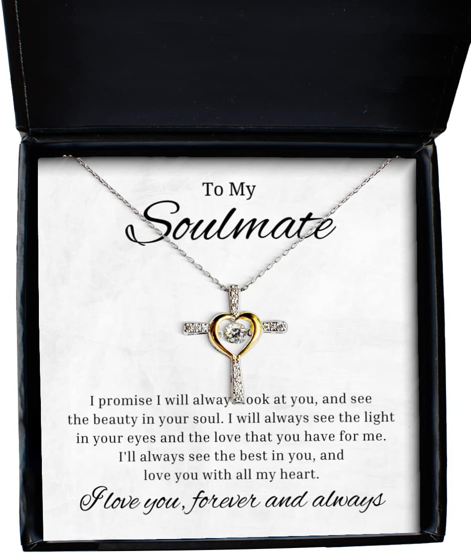to My Soulmate Cross Dancing Necklace, I Promise I'll Always Look at You, Best Birthday Gifts, Engagement Gifts, Wedding Gifts for Wife, Valentines Day Gifts for Her