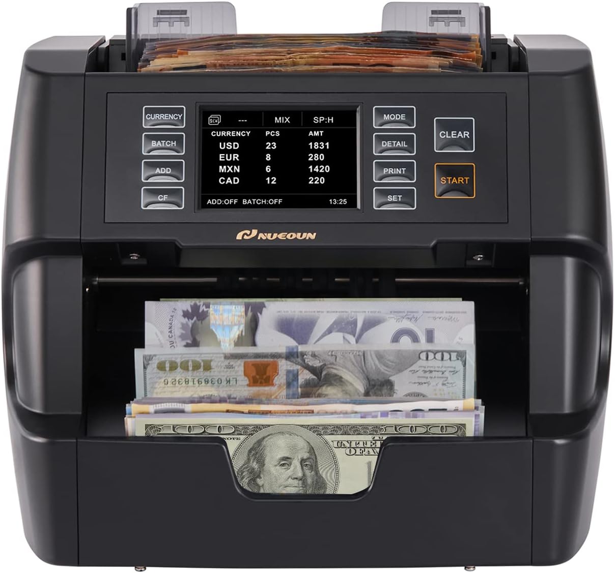 NUCOUN VC-3 Money Counter Machine Mixed Denomination, Value Counting, CIS/UV/IR/MG/MT Counterfeit Detection, AED/EUR/USD/SAR, Printer Enabled Bill Cash Counter for Business