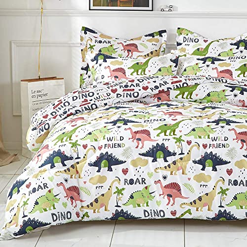 Joyreap 3Pcs Comforter Set For Kids Boys, Cute Dinosaur Printed On White Reversible Design, Lightweight Soft Microfiber Comforter For All Season (Full/Queen, 90X90 Inches) #TOP1