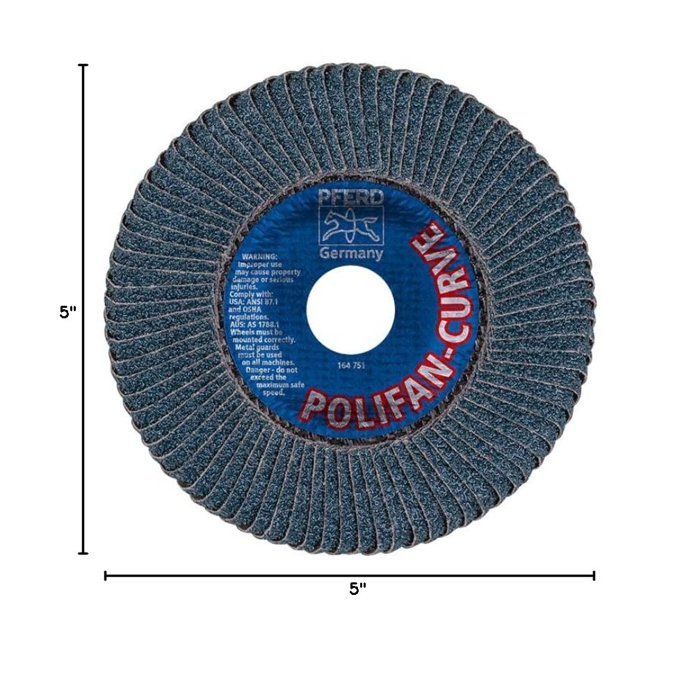 PFERD POLIFAN®-Curve Radial Type Flap Disc - 5" x 7/8", 40 Grit Zirconia, Welding Accessory and Angle Grinder Attachment - For Steel and Stainless Steel (INOX) Grinding - Pack of 1 - Part 67343