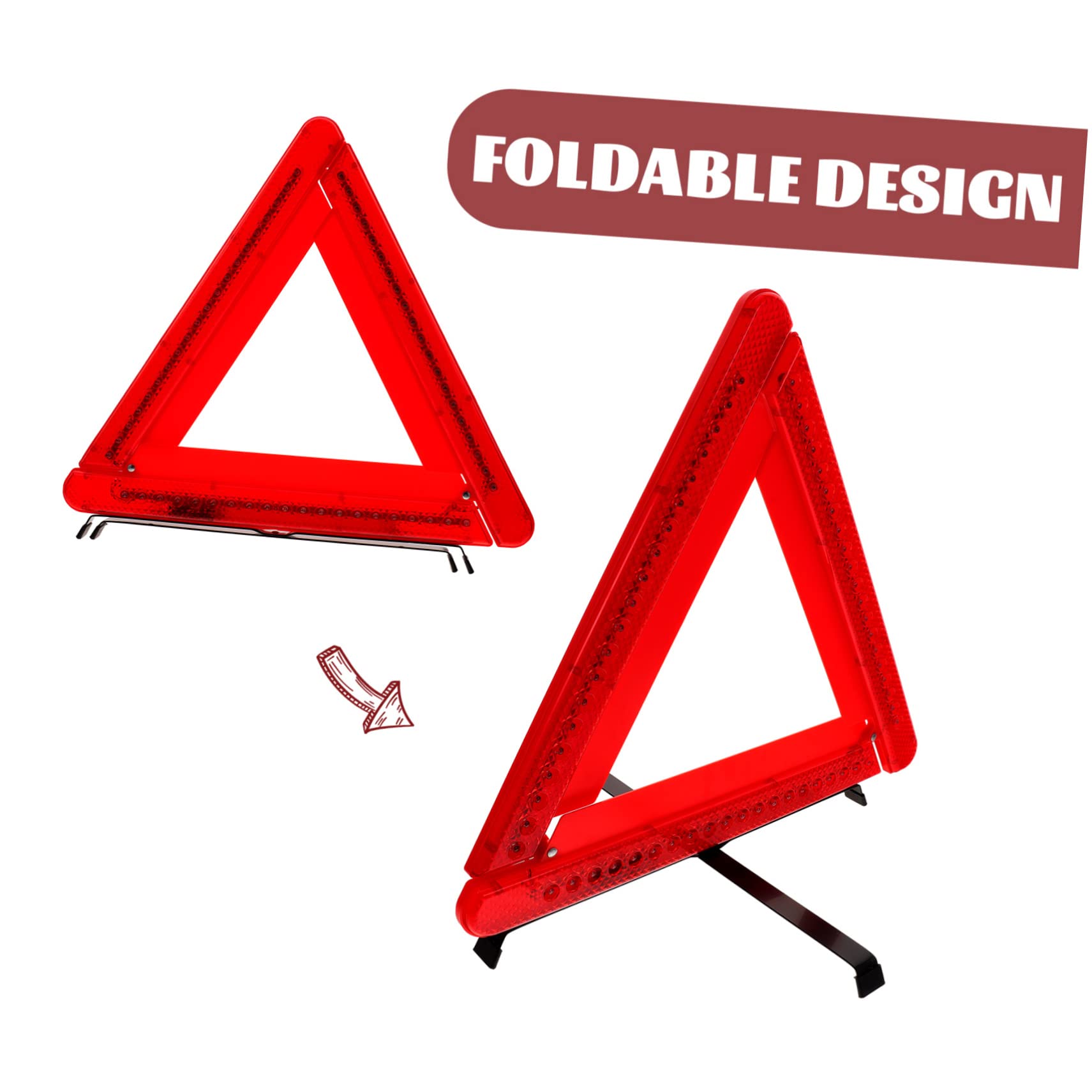 Triangolo Moto Omologato Piccolo Pieghevole, Luce Emergenza Auto a Led, Base Triangolare e Riflettente, per Sicurezza Stradale Notturna,