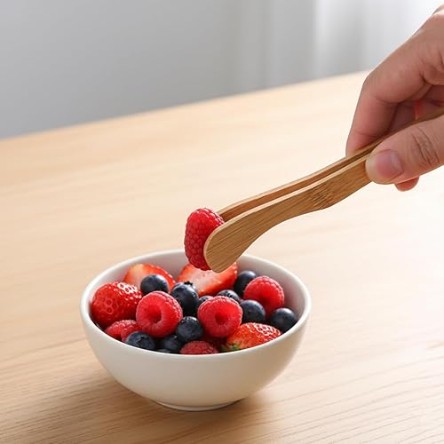 Miniatura 4 de I-MART Pinzas para tostadora, pinzas de bambú de 7 pulgadas para cocinar tostadas de cocina (paquete de 2, brazos curvos con dientes)