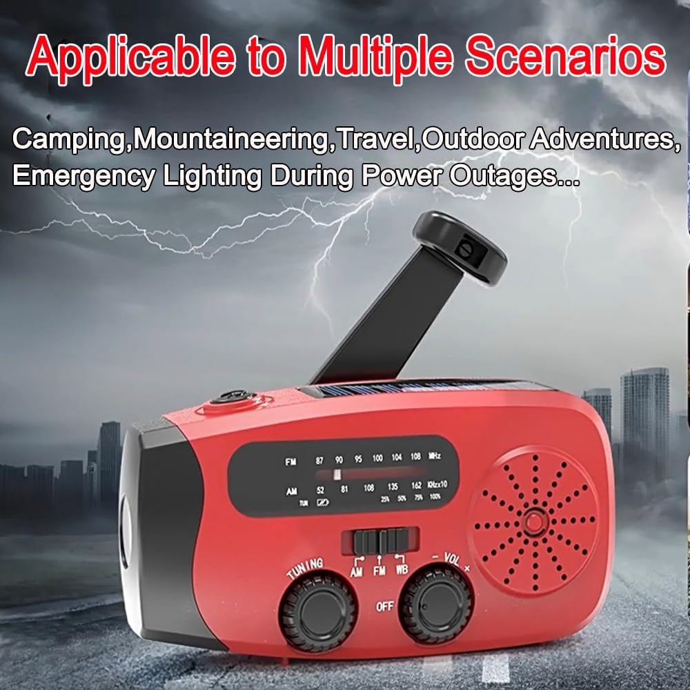 Radio Solare a Carica Manuale AM/FM Portatile con Torcia LED e Power Bank 2000mAh