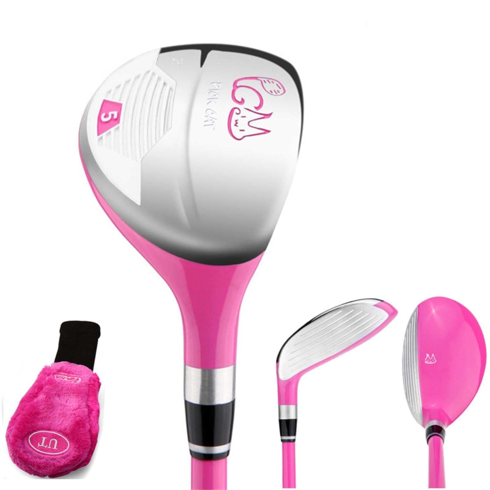Golf Club Wood #1 Golf Driver/Golf Hybrid for Right Handed 3-12 Year Beginner Kids Boys Girls with Carbon Shaft and Headcover (Pink,Hybrid,Age 6-8)