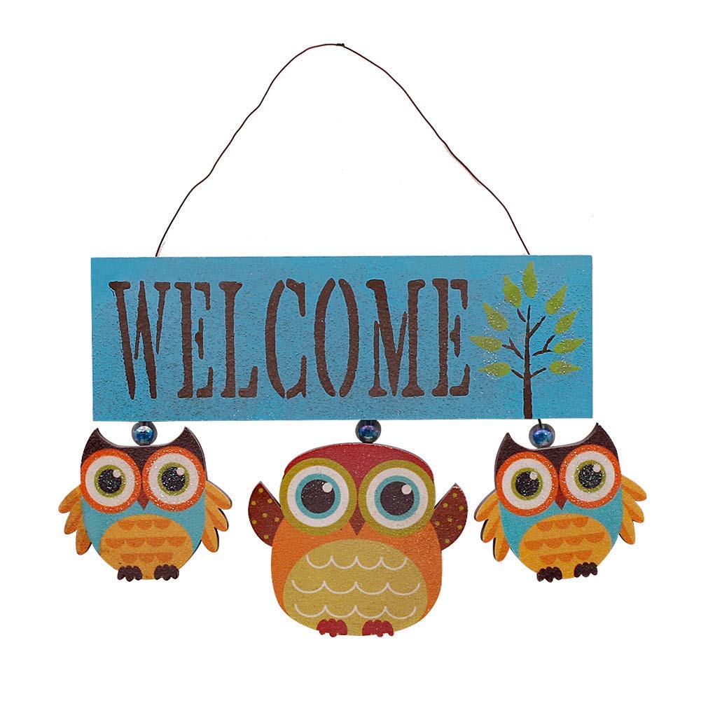 Grace Home(Blue) - New Designed Wood Owls Welcome Sign (Blue)