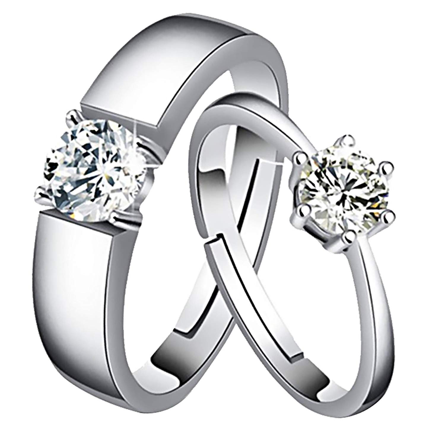 Peora Silver Plated Classic Solitaire Couple Rings for Lovers Promise Engagement Wedding Band Valentine Jewellery Gift Sets for Men and Women (B07BH1WCXH) Amazon Price History, Amazon Price Tracker