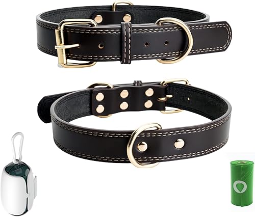 FIRSAL Collar de perro de cuero enrollado duradero fuerte pequeño mediano grande ajustable suave transpirable con hebilla de aleación resistente al