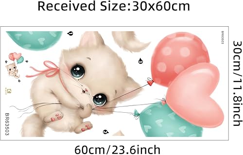 Miniatura 6 de Calcomanías de pared con globos coloridos de gatito, diseño de animales de dibujos animados de sacinora y gato, vinilo extraíble para niños,
