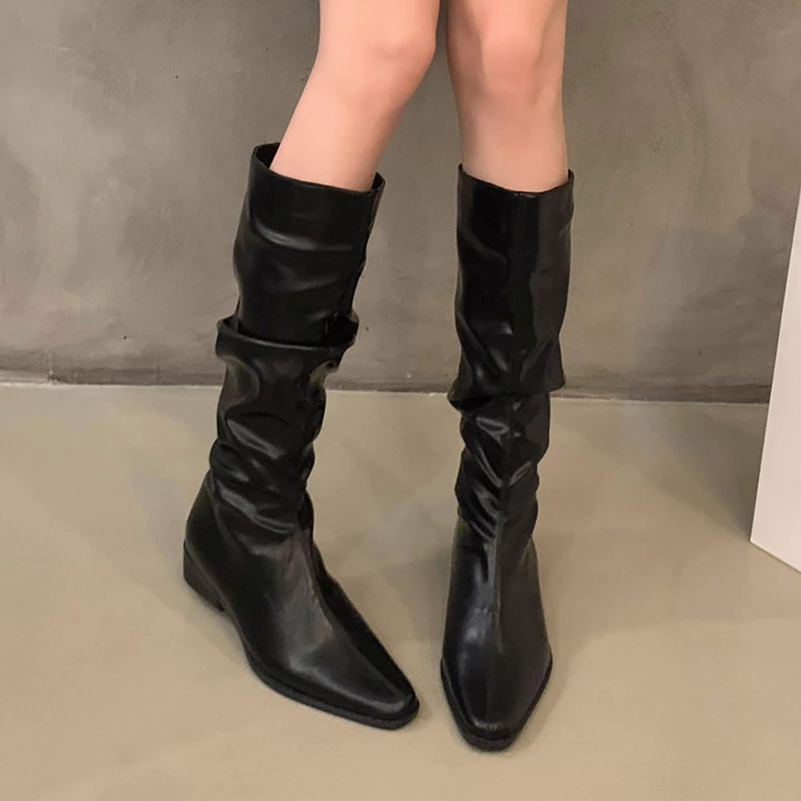 Botas de Invierno Mujer Botas largas de Fondo y Punta Grande para Mujer, Comercio Exterior, otoño e Invierno, 2023, largas Individuales, Ligeras y cómodas