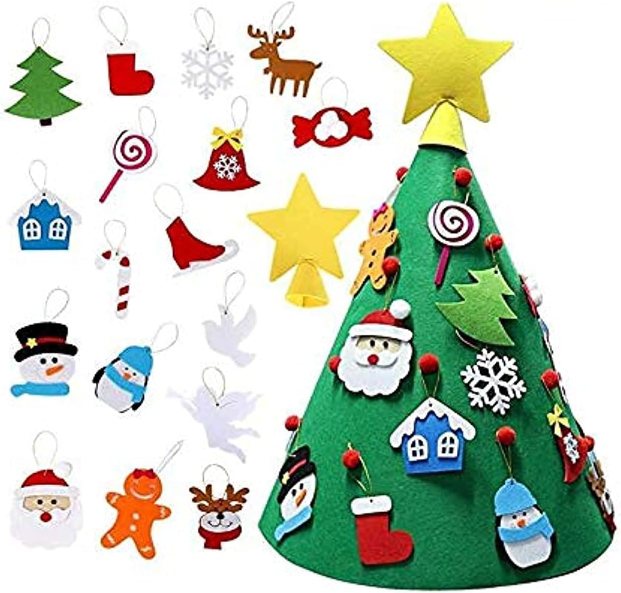 Other 3D DIY Felt Christmas Tree with 17 Hanging Ornaments, 9.6cm Xmas Decoration for Kids