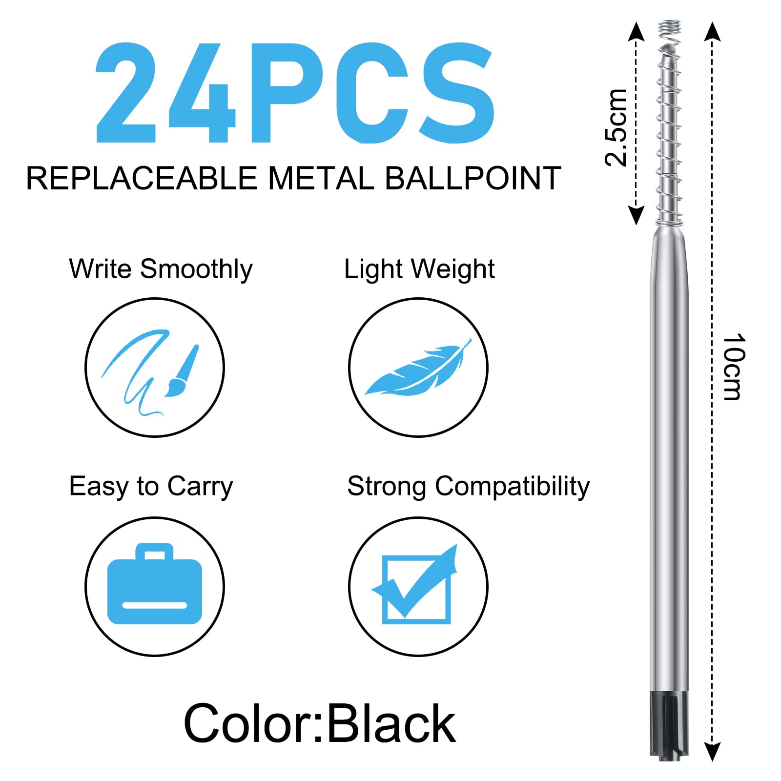 Set di Ricariche per Penne Parker, 24 Pezzi, Refill Penna a Sfera, 0,5 mm Punta Media (Nero)