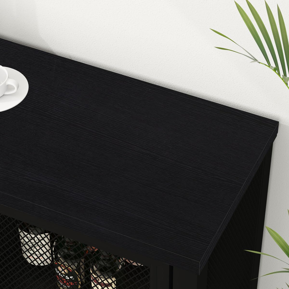 HSH Kücheschrank Mit Stauraum Farmhouse Buffetschränke Küche Mit Regal Für Spirituosen Kaffee Industriell Sideboard Für Zuhause Wohnen Esszimmer Weinschrank Schwarz 140 cm