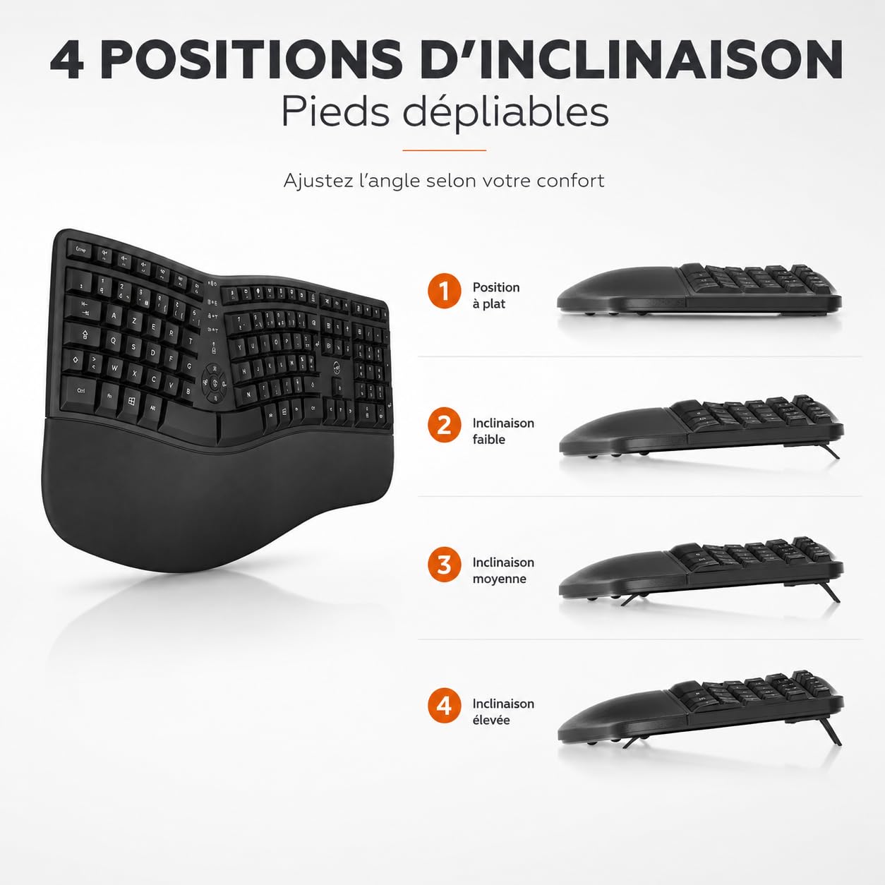 Mobility Lab Ergo C30W Combo Clavier + Souris Sans Fil Ergonomique - Inclinaison Ajustable, DPI Réglables - Repose-Poignets Mémoire de Forme - AZERTY - Bureau, Maison, Gaming, Sans Câbles