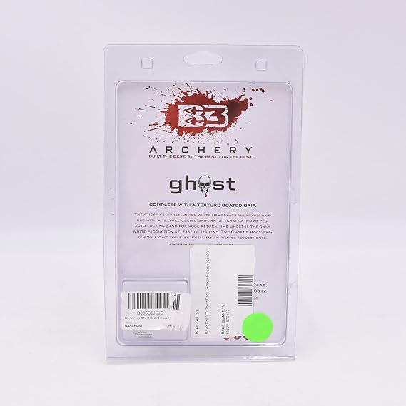 B3 Archery Ghost 3 Finger Handle Back-Tension Release with Textured Coated White Grip & Integrated Thumb Peg for Bowhunting & Competition