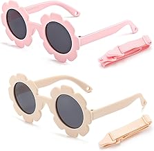 2PCS Baby Sunglasses,Toddler Sunglasses 0-24 Months Cute Flower Polarized Uv400 Protection mit 2 Snap Cords Suitable for Newborn Baby Girls and Boys (Pink and Milk White)