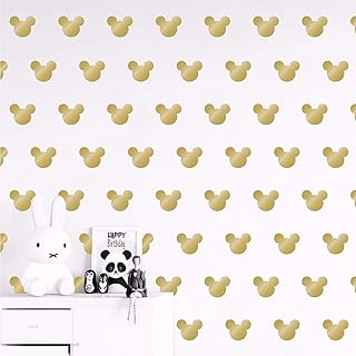 176pcs Cartoon Mickey Mouse Head Art Wall Decals for Kids Room Boy Bedroom Vinyl Wall Decor Nursery Kids Wall Stickers (Gold)