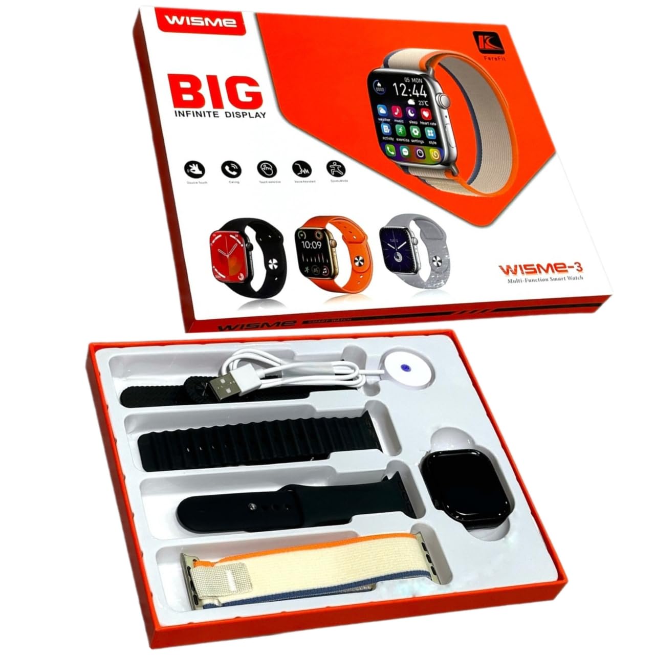 GenericWisme-3 Multi-Function Smart Watch, Infinite Display, 3 Colours Straps