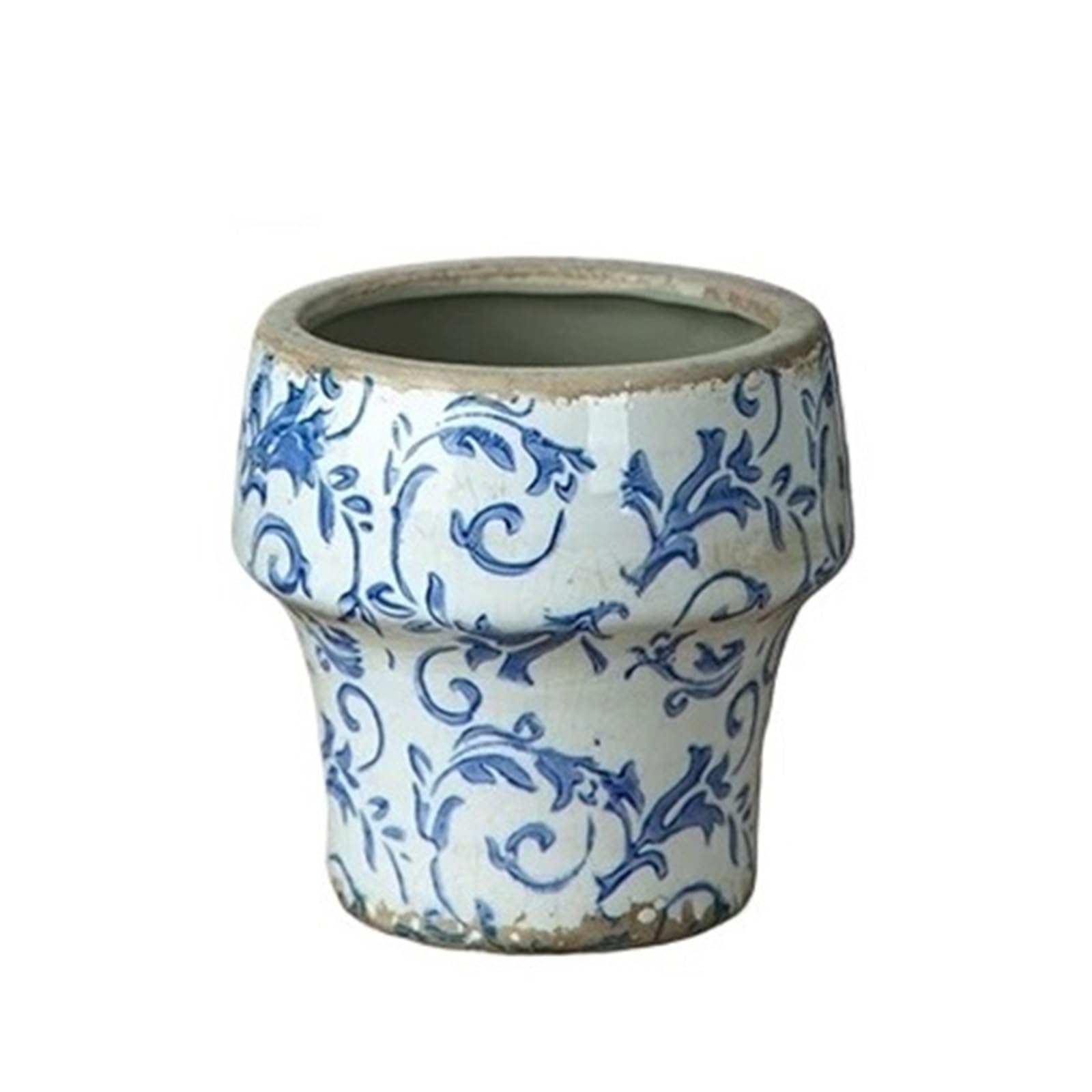 Ef2pRc8kF Flowerpot Vintage Garden Flower Pot: Blue-and-White Porcelain Round Ceramic Pot