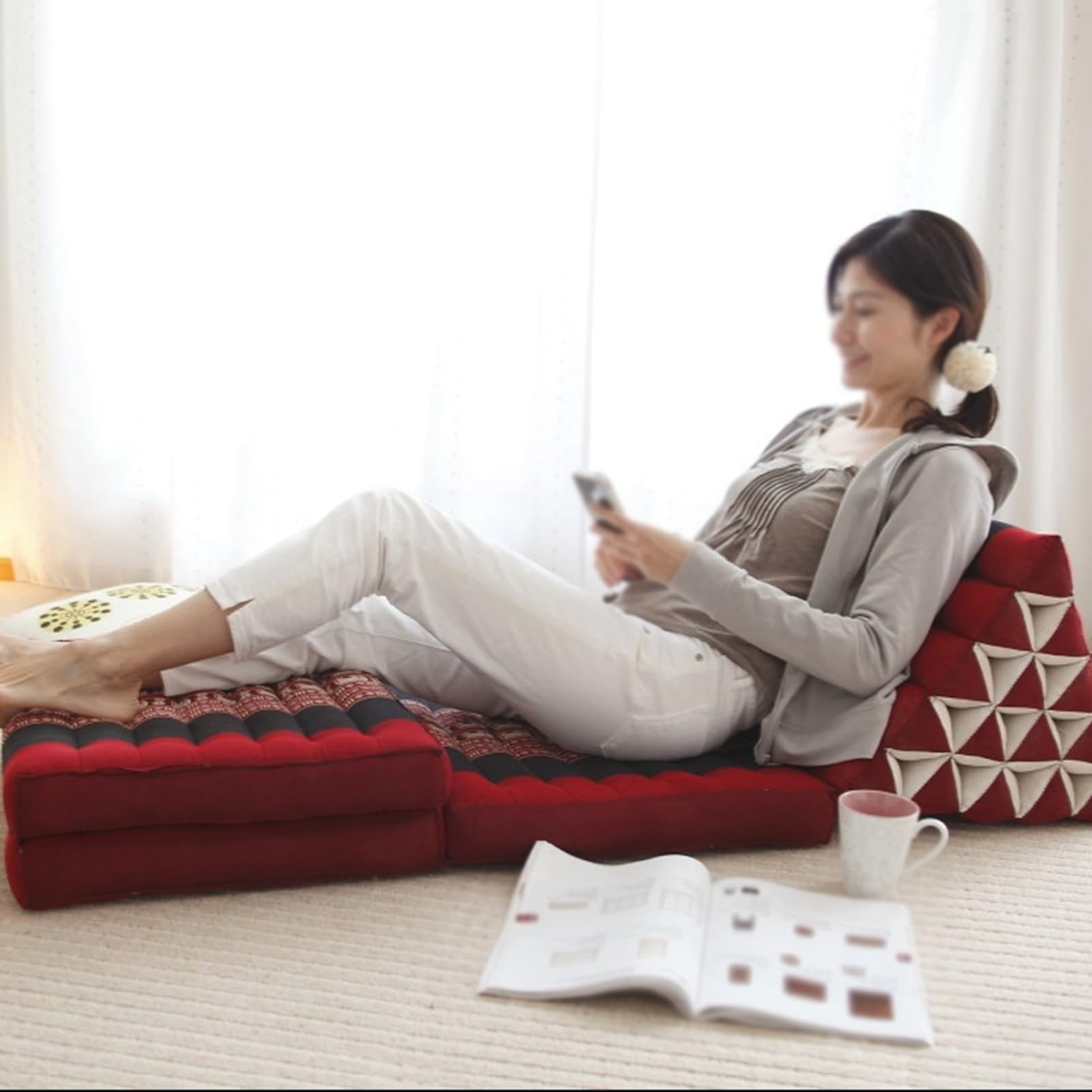 Colchón tailandés de suelo – Asiento de meditación plegable con cojín triangular, cama de invitados rellena de kapok, futón multiusos para mayor comodidad y relajación