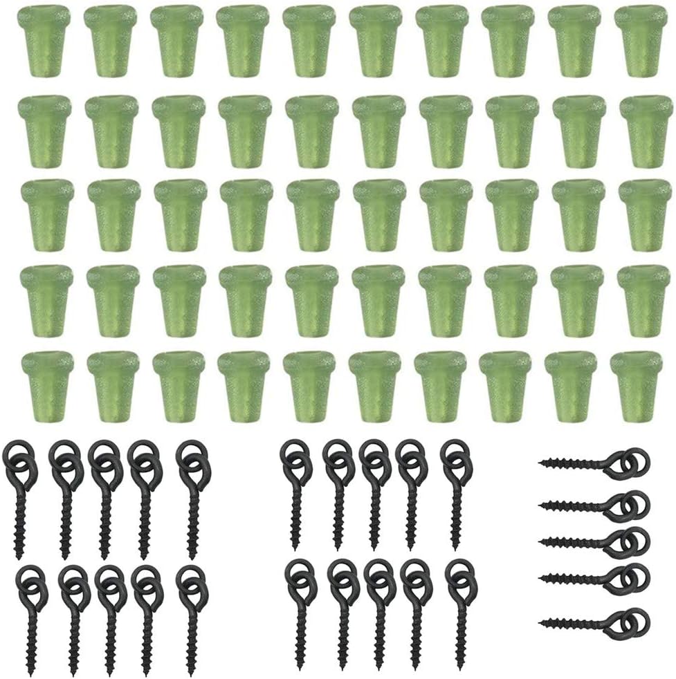 NA 50 pcs Fishing Hook Stops with 25 Pcs Bait Screw Rings Rubber