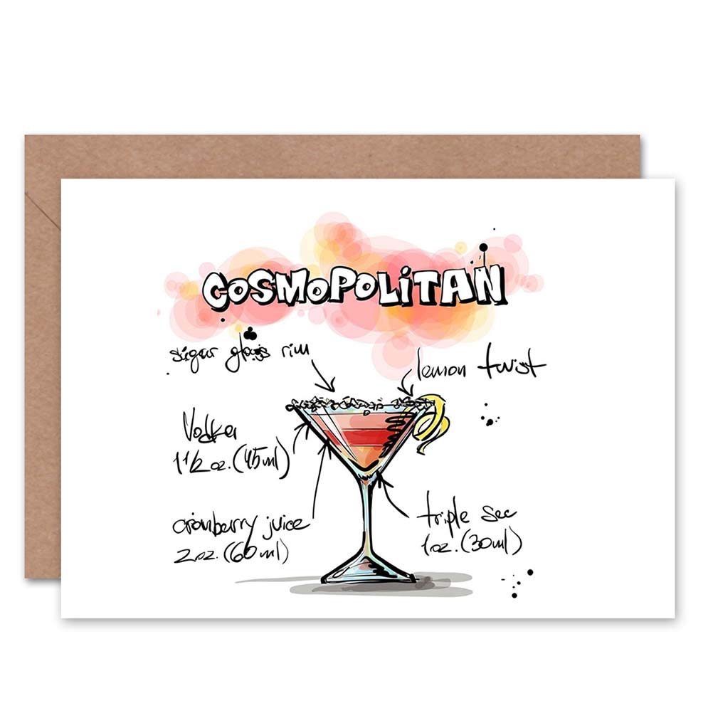 Wee Blue Coo COSMOPOLITAN COCKTAIL DRINK BLANK GREETINGS BIRTHDAY CARD ART