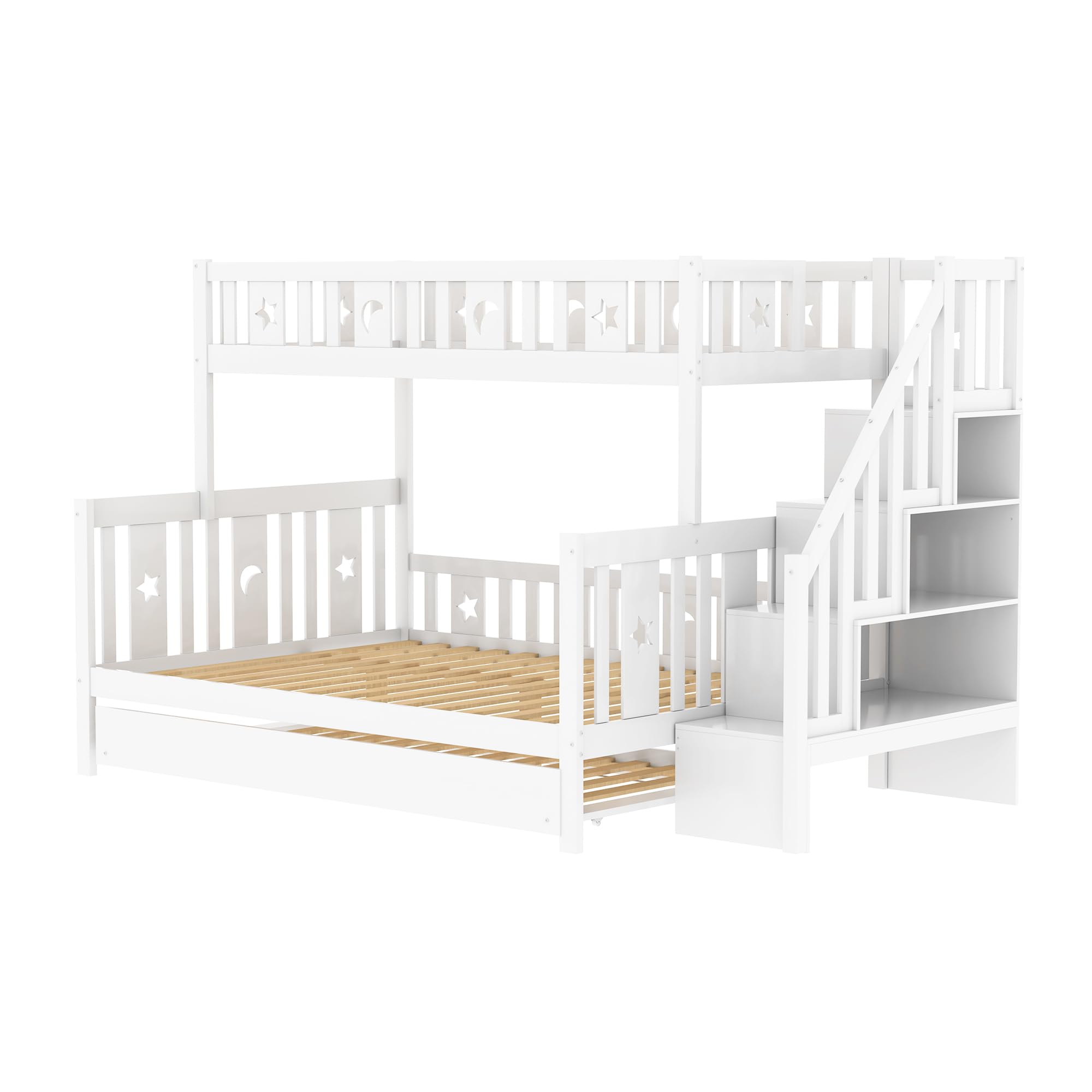 YESGIGA 90 x 200/140 x 200 cm, letto a castello in legno massello con scala di sicurezza, letto a rotelle e rete a doghe (con letto arrotolabile A)