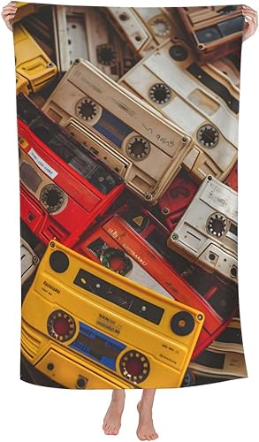 Toalla de playa con cinta de casete retro, toalla de baño de microfibra sin arena, ultra suave, de secado rápido, toalla absorbente, toalla ligera,
