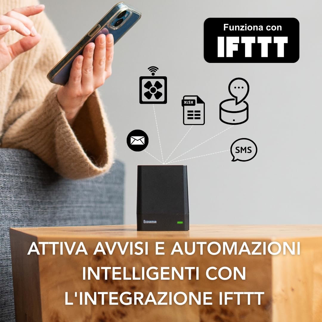 Ecosense EcoQube, Rilevatore Digitale di Radon, Rilevamento Rapido delle Variazioni, Monitoraggio Continuo Termine con Grafici di Tendenza, Accesso Remoto ai Dati, Wi-Fi 2,4 GHz Solo Reti.