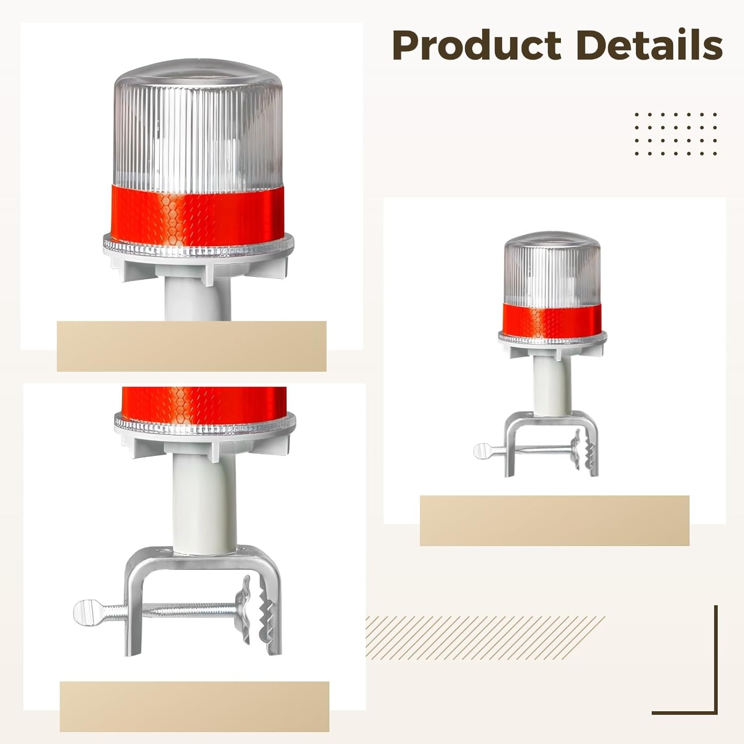 Solar Light, Plastic and Metal, Auto Light Control, Red Reflective Band, 360-Degree Illumination, Led Flash Signal for Road Safety and Marine Navigation