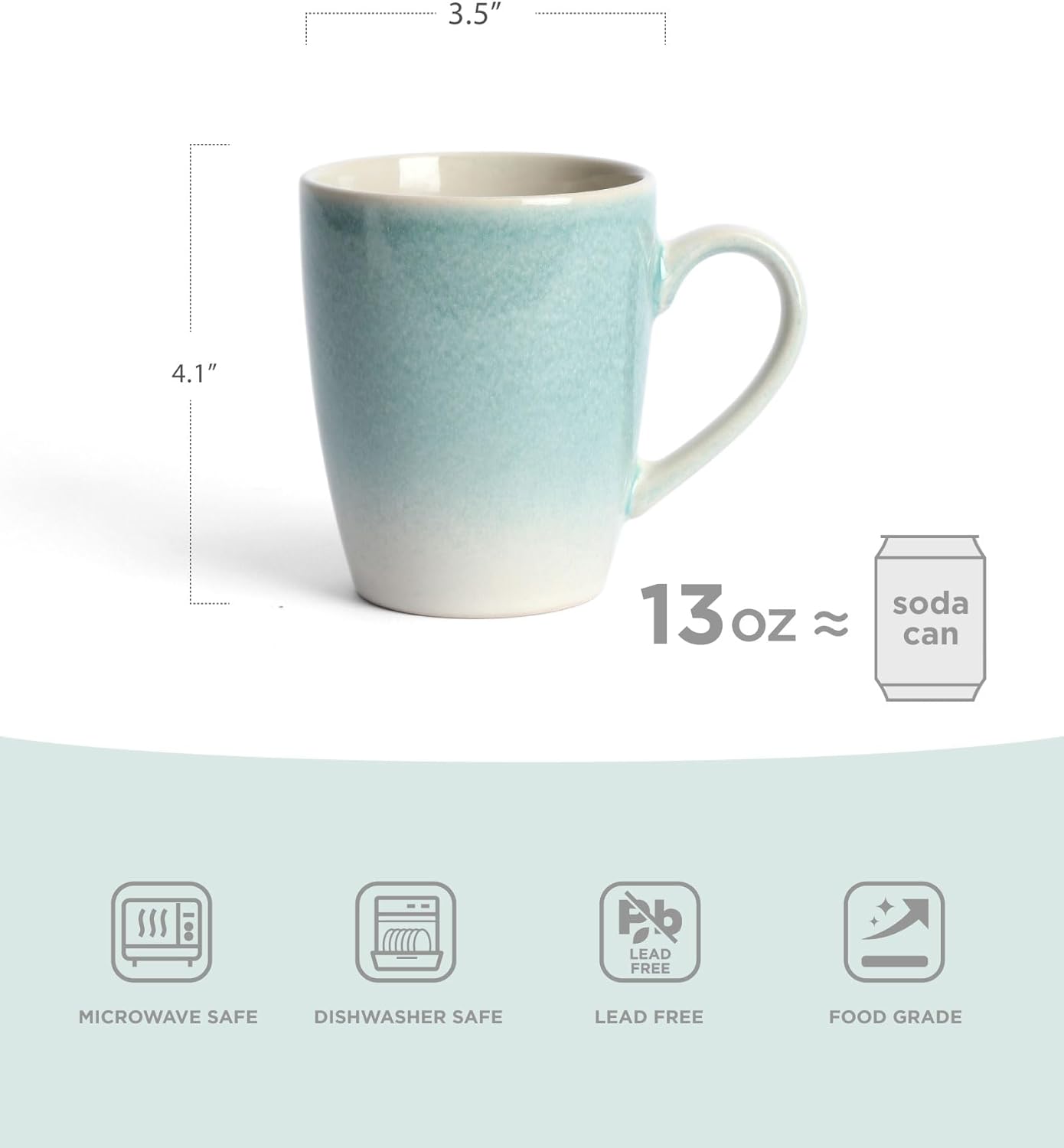 famiware Coffee Mugs Set, 13 oz Mug Set of 4, Stoneware Cups for Latte, Hot Tea, Mocha, Cocoa, Cappuccino, Microwave and Dishwasher Safe, Glacier Series, Aqua - Image 2