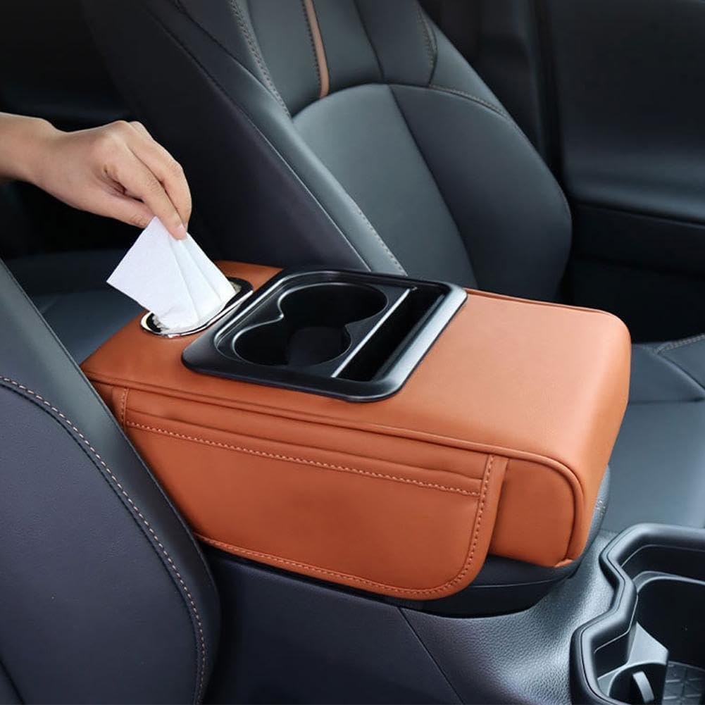 Coussin d'accoudoir de voiture, housse de console centrale 5 en 1 avec 2 sacs de rangement porte-gobelet, fente pour boîte à mouchoirs, fente pour téléphone pour berlines de voiture, accessoires