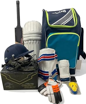REINDEER Kashmir Willow Cricket Kit Includes Professional Bat, Leg Guards, Batting Gloves, Helmet, and Premium Kit Bag Full Protection Equipment Set Bat Size 4 Kids Height 144-150 CMs