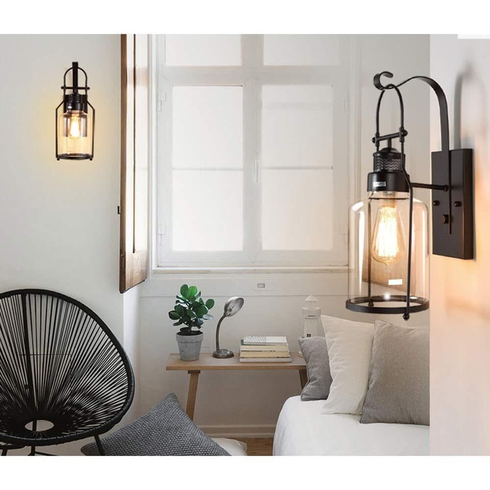 Lampa Ogrodowa,Lampy Metalowy Kinkiet Zewnętrzny, Lampa Ścienna W Stylu Industrialnym, Latarnia Ścienna, Klosz Z Przezroczystego Szkła, Lampa Ścienna Na Werandę I Podwórko Oprawa Ogrodowa
