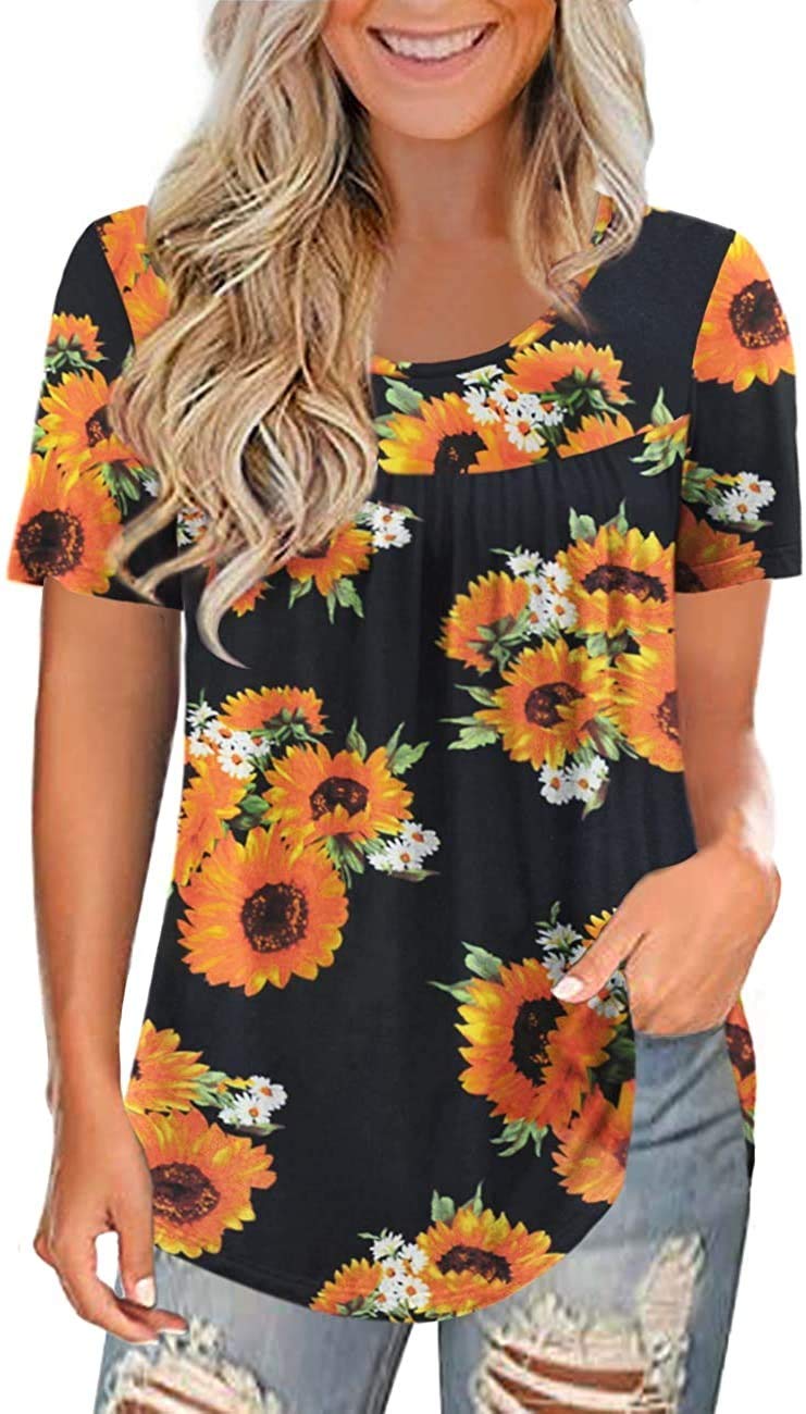 Maavoki Camiseta de Manga Corta para Mujer de Gran tamaño de Verano con Cuello Redondo y Manga Corta de Encaje, Elegante