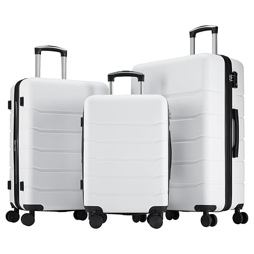 OLIXIS 3-Piece Suitcase Set, Hardside Luggages with Spinner Wheels, Lightweight ABS Hard Shell Travel Luggage, Expandable Carry-On Suitcase with TSA Approved Lock–White(20+24+28 Inch)