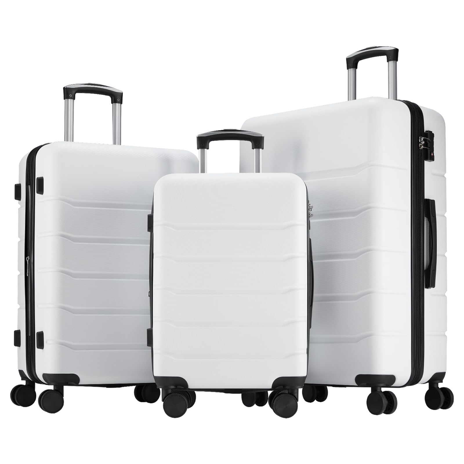 NEWBULIG Suitcases Spinner Wheels Lightweight Expandable Travel Hard Shell Luggage with TSA Lock, White, 3-PCS Set (20/24/28 Inch)